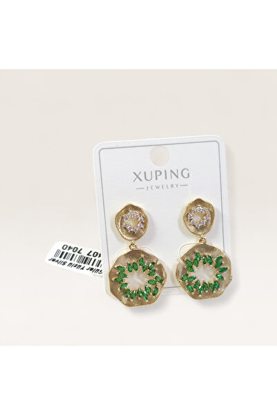 Güler Yüzlü Silver Xuping Sallantili Green Stone Stud Earrings Gold