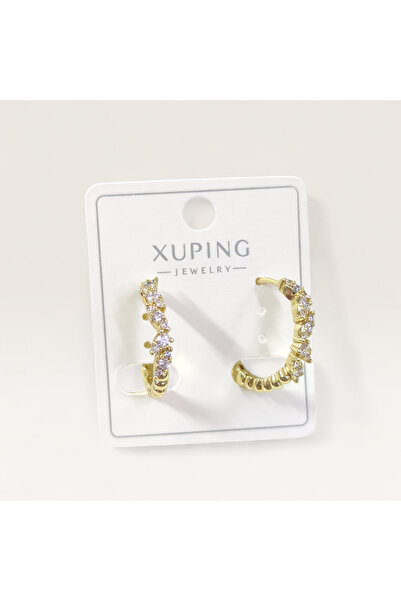 Güler Yüzlü Silver Xuping 17 mm Stone-Set Hoop Earrings Gold