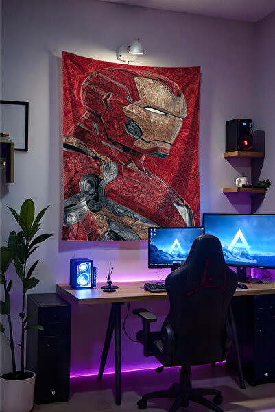 Halura İron Man Demir Adam Duvar Örtüsü– Kaliteli Kumaş, Gamer Oda Dekoru Tap...