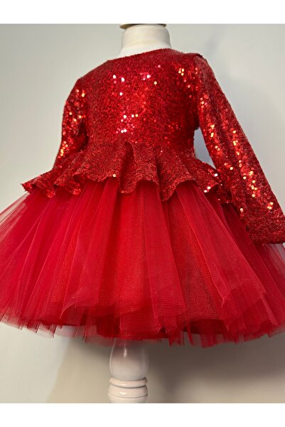 Handmade Kız Çocuk Kırmızı Payetli Prenses Tütü Elbise