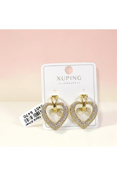 Güler Yüzlü Silver Xuping 20 mm Stone-Set Heart 8 mm Hoop Earrings Gold