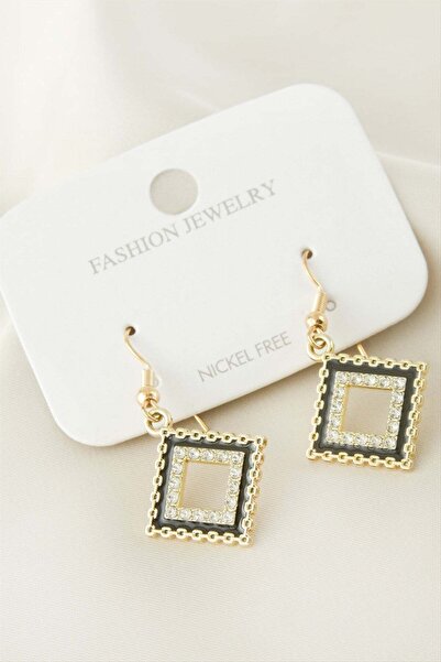 Generic Brand Square Stone Metal Earrings