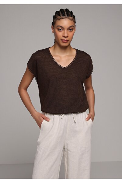 Colin's Tricou cu mânecă scurtă, maro, cu decolteu în V, cu croială normală