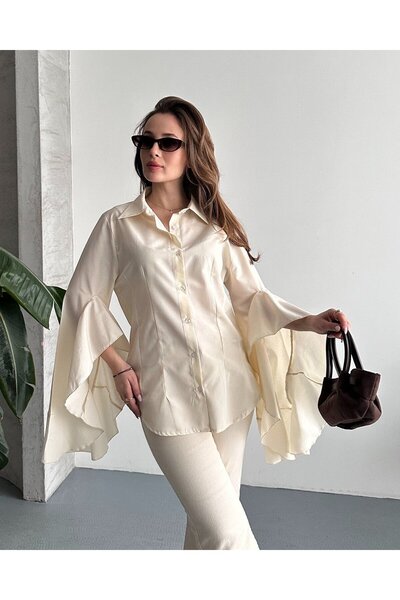 FERZOLAİO Volan Sleeve Cream Shirt