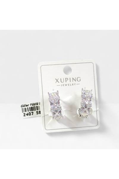 Güler Yüzlü Silver Xuping Large Stone Gourmet 13 mm Hoop Earrings White