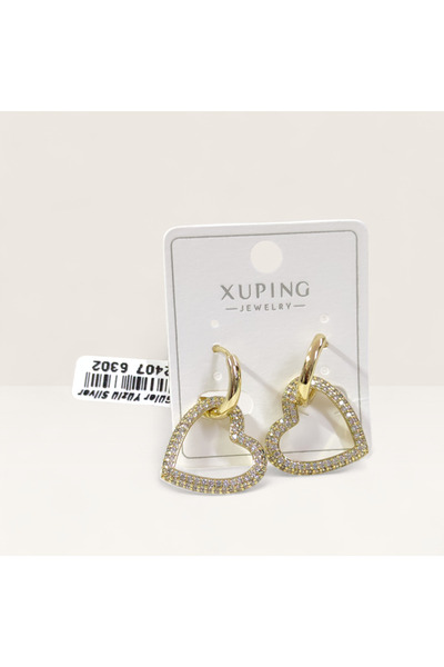 Güler Yüzlü Silver Xuping 20 mm Stone-Set Heart 11 mm Hoop Earrings Gold