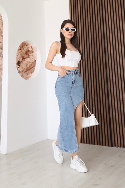 BLUE NATIONAL JEANS Women's One-Legged Asymmetrical Denim Skirt Bnj-789