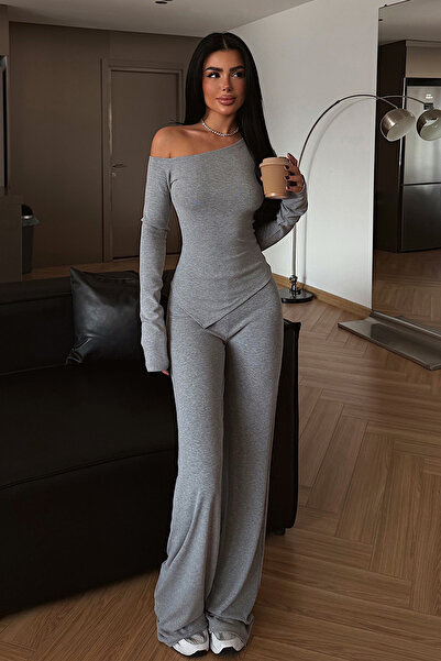 Eyyo Сірий костюм Kendrick з відкритими плечима та довгими рукавами ATE-4022