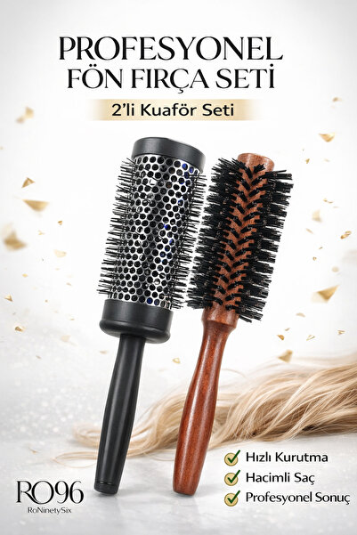 RO96 Roninetysıx RO96 Profesyonel Fön Fırçası Seti 2'li Yuvarlak Saç Fırçası ...