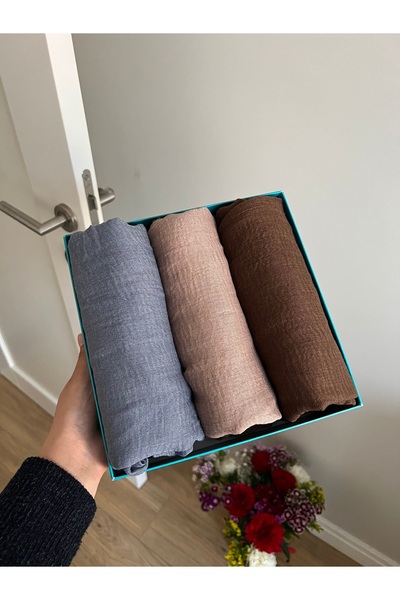 shop iREMSSCARF Bürümcük şal seti (duman , koyu bej , kahve)