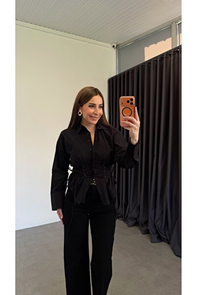 elif teke Corded Lace-Up Shirt Black