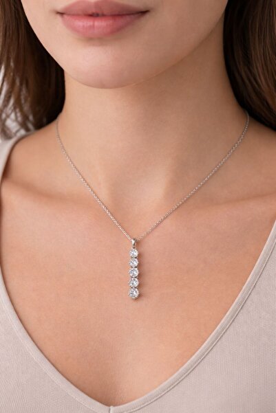 mirvia Zirkon Taşlı Beş Taş Kolye – Paslanmaz Çelik Kadın Kolye, Suya Dayanık...