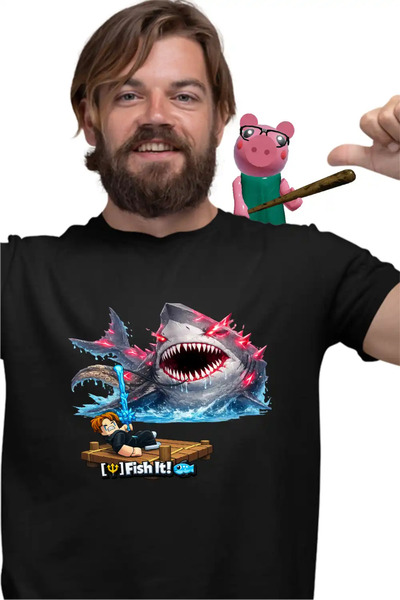 OEM Tricou Barbati Pescar Roblox Rechin Sea Monster Pescar