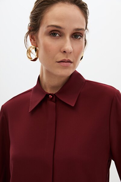 shnwomen Bordo Kolu İşlemeli Gömlek