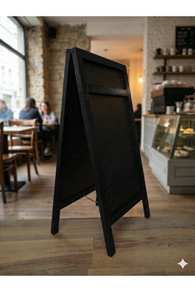 VEO STORE Ahşap Ayaklı Menü Panosu - Çift Taraflı Tebeşir Tahtası - Kafe Rest...