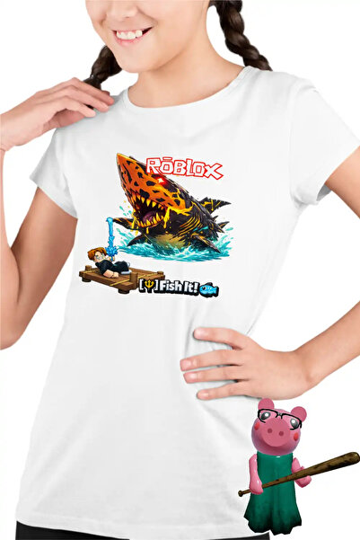 OEM Tricou Copii Fete Roblox Fish it Dark Shark Sea Monster