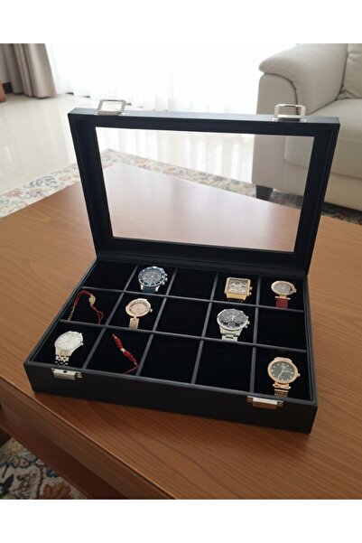 alpinkutu 15-Piece Velvet Pillow Piece Watch Bracelet Box with Glass Lid