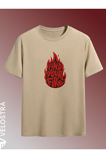 Velostra Unisex Γυναικεία Ανδρικά T-shirt Fire με τύπωμα oversized Άνετα χτεν...