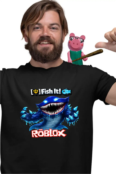 OEM Tricou Barbati Roblox Fish it Huggy Wuggy Sea Monster Pescar