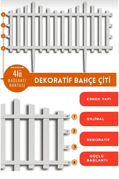 DEKOZUM FLOWERS Bahçe Çiti Dekoratif Bahçe Çiti Plastik Beyaz Çit Tek Peyzaj ...