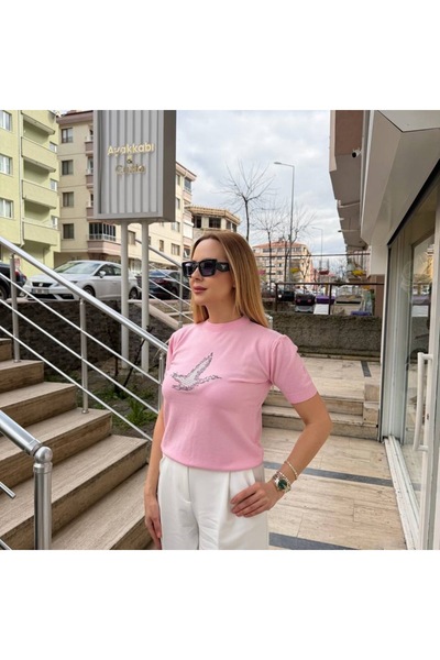 LUMİ Tricou tricotat cu model de pasăre brodat cu piatră, Atelier – Mărime st...