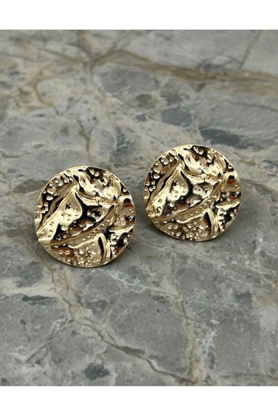 ABACIA Steel Round Textured Earrings – Gold Color, Tarnish Resistant Modern Design