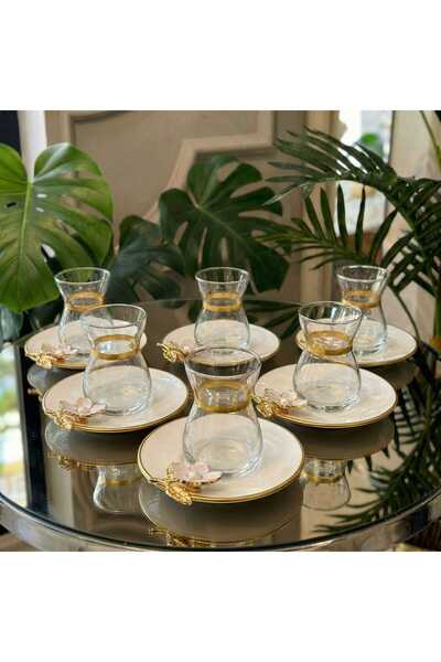 ÇNR Home Collection مجموعة شاي فاخرة من البورسلين مع تفاصيل من زهرة الأقحوان - هدية مميزة