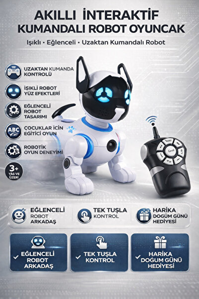 YILDIRIM OYUNCAK Uzaktan Kumandalı İnteraktif Robot Köpek Oyuncak | Işıklı Ak...