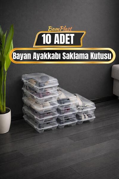 BAMPLAST 10’lu Şeffaf Kadın Ayakkabı Saklama Kutusu – Hava Delikli, İstiflene...