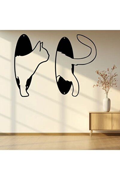 SSCNC KARA DELİKTEN GEÇEN KEDİ SİLÜETİ MDF DUVAR DEKORU