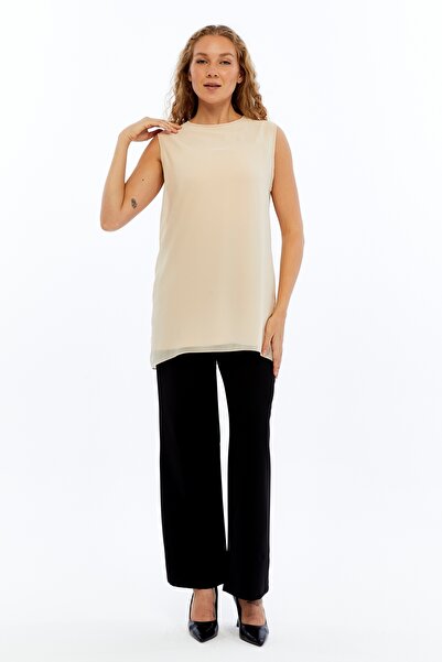 MODA İKNA KADIN GİYİM ÖN ARKA ŞİFON KAPLAMA KOLSUZ TUNİK/İÇLİK