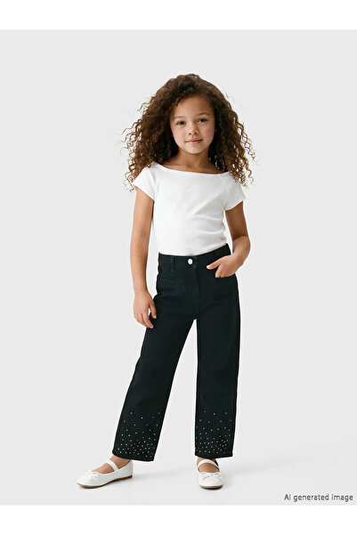 LC Waikiki Lcw Kids Black Straight Fit Girls' Stoned Jean Pants from Cc Colle...