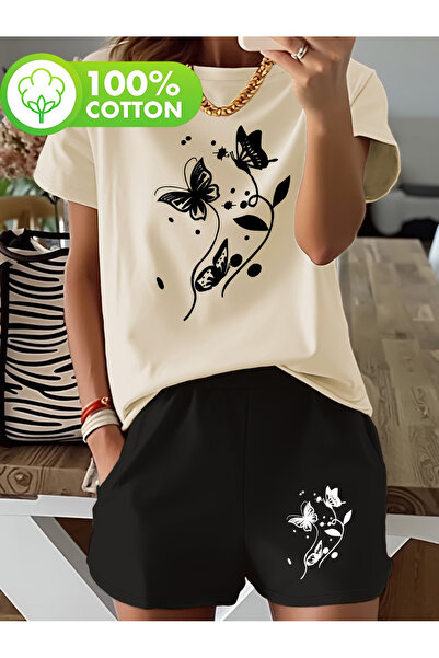 LAVİTTA Kelebek unisex women's/men's special Printed shorts & t-shirt set