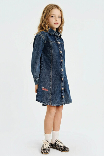 DeFacto Rochie din denim brodată, 100% bumbac, pentru fetițe G6931A826SP