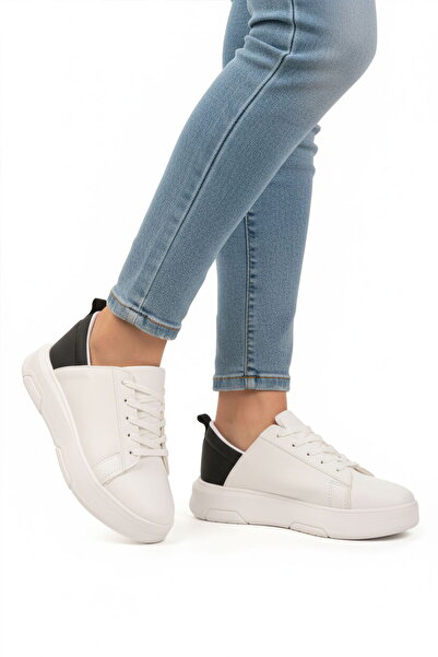 minalya White Black Lace-Up Unisex Sports Shoes