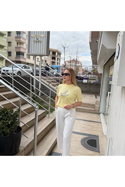 LUMİ Tricou tricotat cu model de pasăre brodat cu piatră, Atelier – Mărime st...