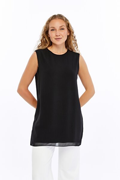 MODA İKNA KADIN GİYİM ÖN ŞİFON KAPLAMA KOLSUZ TUNİK/İÇLİK
