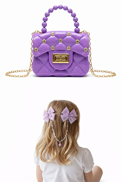 synshop Purple buckle Bag set pearl detail silicone cross hand Shoulder Bag w...