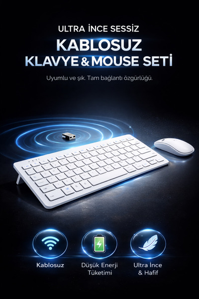 Weskam Kablosuz Klavye Mouse Set Sessiz Tuş Ve Ultra İnce Tasarım Bluetooth K...