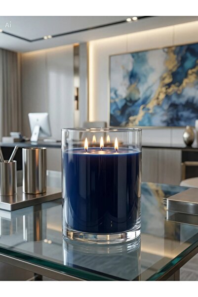 Candle Vase Lacivertin Asaleti & Sandal Ağacının Derinliği: El İşçiliği Dev S...