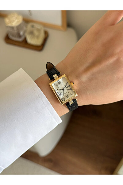 RoseandRoses Sarede Rectangular Case Patterned Leather Strap Women's Wristwatch