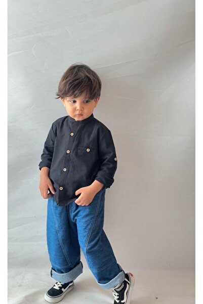 bohemiankids baby wear Boy's Linen Shirt and Navy Blue Jeans