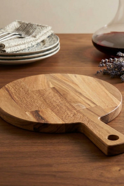 EkaWood Doğal Gürgen Ağacı Saplı Sunum Tahtası-Pizza Servis Tabağı Et ve Şark...