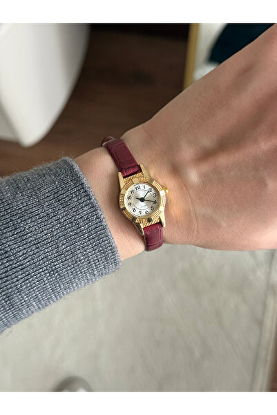 RoseandRoses Coops Patterned Leather Minimal Women's Wristwatch Claret Red