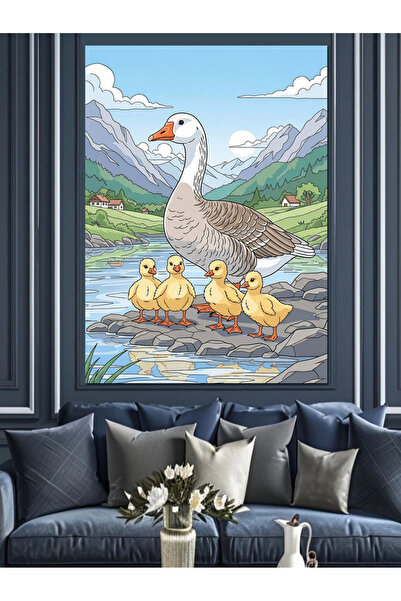 Artmeg Pânză decorativă cu mama gâscă plimbându-se cu puii ei - Tablou din le...