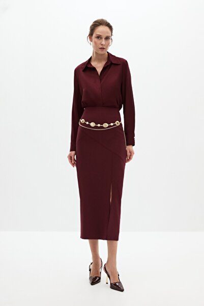 shnwomen Bordo Dikişli Kalem Etek