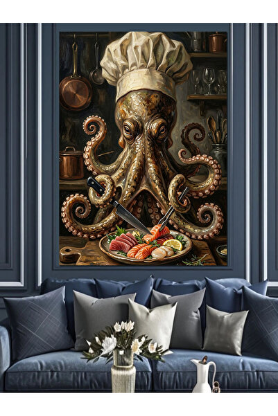 Artmeg Pânză decorativă cu caracatiță uriașă care gătește în bucătărie - Masă...