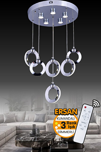 Ersan Avize Era 6'll Krom Kumandalı 3 Renk Işık Özellikli Dimmerli Modern Sar...
