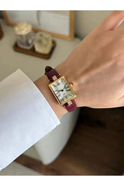 RoseandRoses Sarede Rectangular Case Patterned Leather Strap Women's Wristwatch