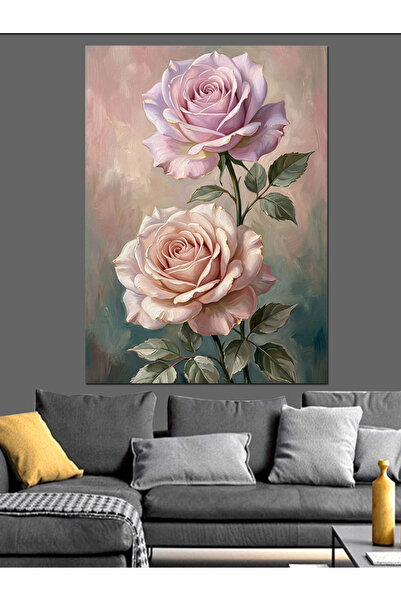 Artmeg Pictură decorativă pe pânză cu două ramuri de trandafiri roz - Tablou ...